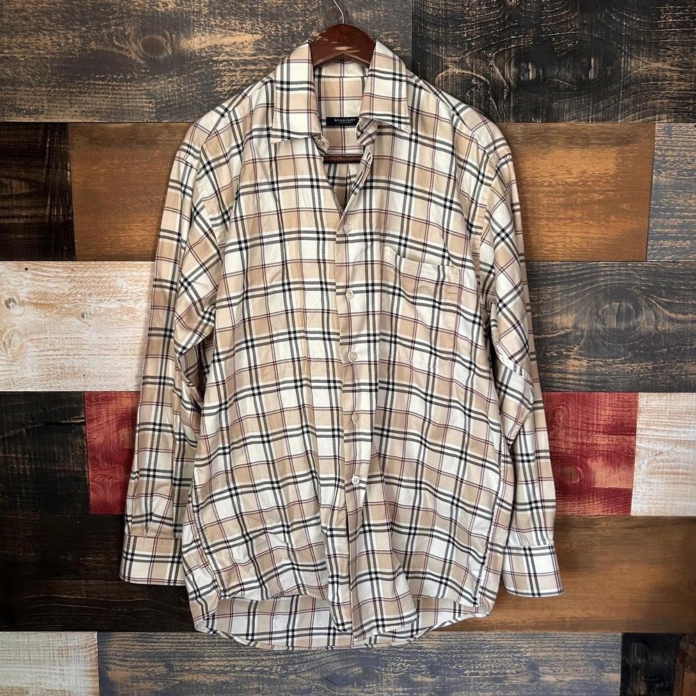 Burberry London Men’s Nova Check Shirt Vintage 2000s Mens Medium Beige
